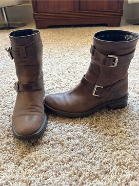 Aquatalia Sweet 3 Moto Boots Calf Height Espresso Brown Sz 7